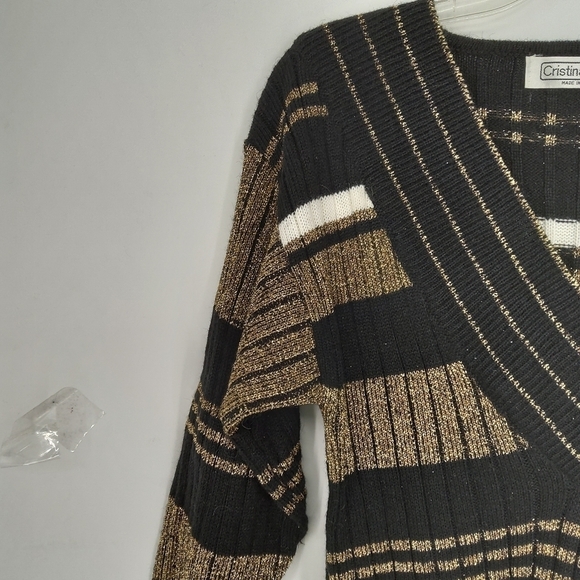 CRISTINA'S VINTAGE GOLD GLITTER RIBBED SWEATER SIZE SMALL - Picture 6 of 7